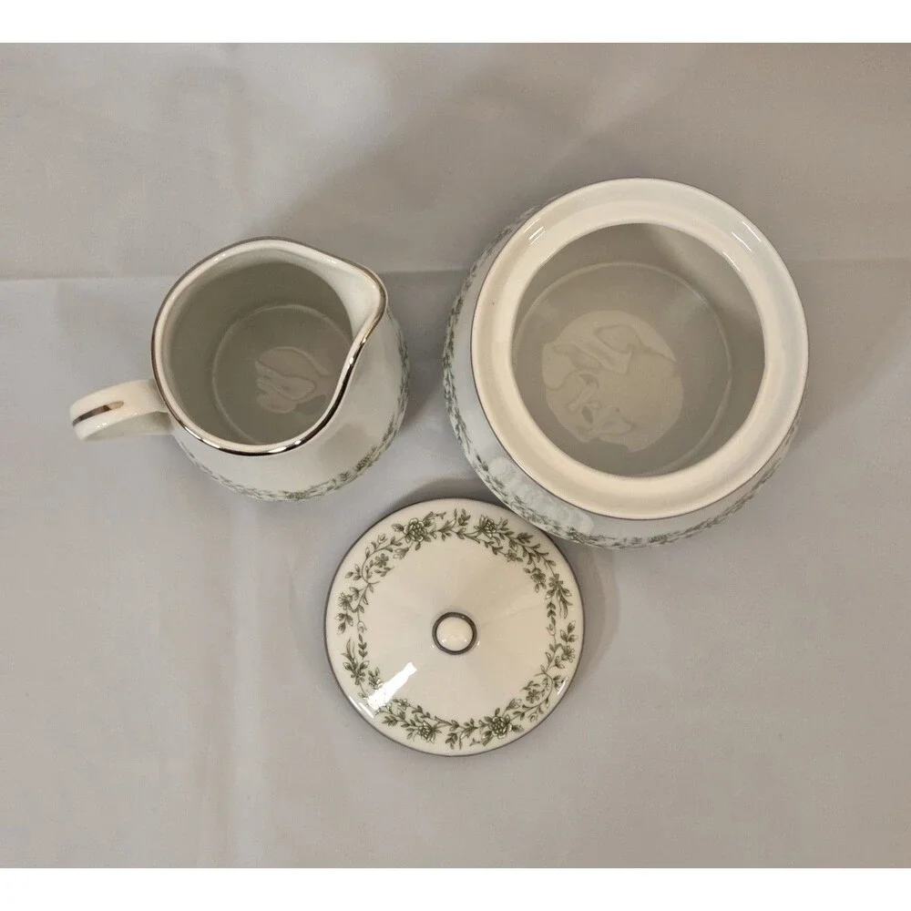 Vintage Mikasa Montclair G9059 Sugar Bowl w Lid & Creamer Set Japan Platinum‎